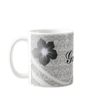 intricate  black and white damask coffee mug