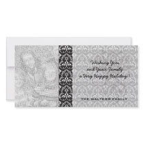 intricate  black and white damask personalized photo card