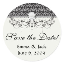 intricate  black and white damask round stickers