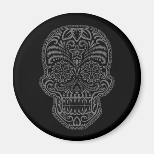 Intricate Black Sugar Skull Fridge Magnets
