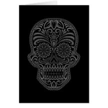 Intricate Black Sugar Skull Greeting Cards