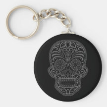 Intricate Black Sugar Skull Keychain