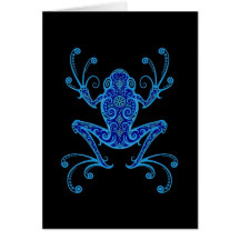 Intricate Blue and Black Tree Frog Card