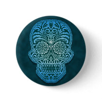 Intricate Blue Sugar Skull Buttons