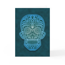 Intricate Blue Sugar Skull Card