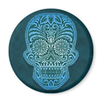 Intricate Blue Sugar Skull Magnets