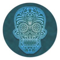 Intricate Blue Sugar Skull Sticker