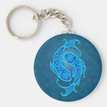Intricate Blue Tribal Pisces Keychains