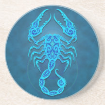 Intricate Blue Tribal Scorpio Beverage Coasters