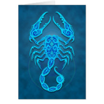 Intricate Blue Tribal Scorpio Greeting Card