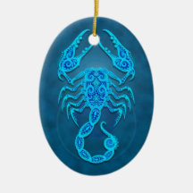 Intricate Blue Tribal Scorpio Christmas Tree Ornaments