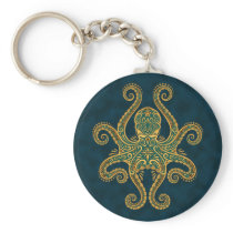 Intricate Golden Blue Octopus Key Chains