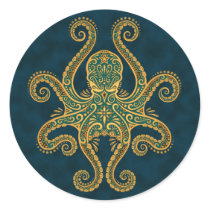 Intricate Golden Blue Octopus Sticker