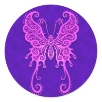 Intricate Purple and Blue Butterfly Round Sticker
