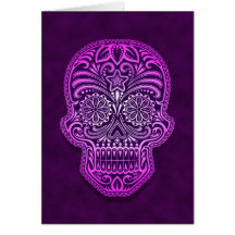 Intricate Purple Sugar Skull Greeting Card