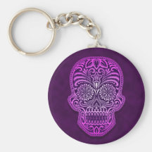 Intricate Purple Sugar Skull Keychains