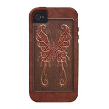 Intricate Red Leather Butterfly Case-Mate iPhone 4 Cases