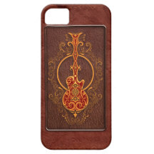 Intricate Red Leather Guitar Case For The iPhone 5
