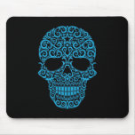 Intricate Sugar Skull – blue & black Mouse Pad