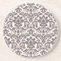 intricate taupe grey cream damask pattern beverage coaster