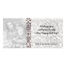 intricate taupe grey cream damask pattern customized photo card