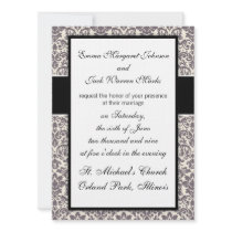 intricate taupe grey ecru cream damask pattern personalized invitations