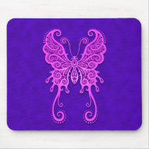 Intricate Tribal Butterfly – purple & blue Mousepads
