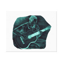 invert acoustic guitar player sitting pencil sketc stretched canvas print