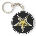 Inverted Silver Pentagram with Golden Goat head keychains