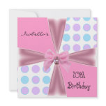 Invitation 10th Birthday Spots Pink Mauve Blue Bow