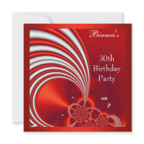 Invitation 30th Birthday Party Red White Abstract