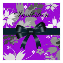 Invitation Black Bow Purple Floral