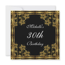 Invitation Black Gold & Gold Flowers