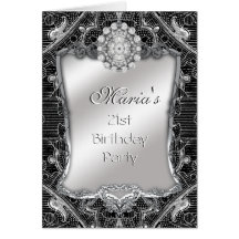 Invitation Card Birthday Party Brocade Silver