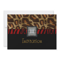Invitation Card Black White Wild Animal Red Belt 2