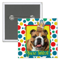 Invitation Cupcake - Bulldog - Dark Pinback Buttons