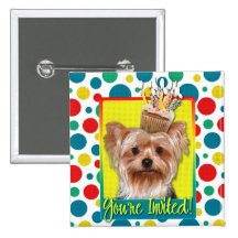 Invitation Cupcake - Yorkshire Terrier Pinback Button