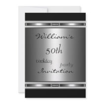 Invitation Elegant Silver Black 50th Birthday