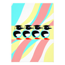 Invitation Festive Streamers Penguins Graduation