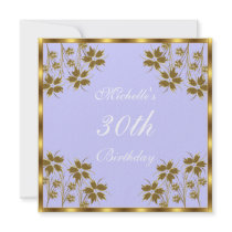 Invitation Pale Blue & Gold Flowers