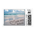 Invitation, Sunset Beach Sand Writing postage