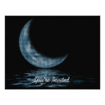 INVITATIONS -Reflection Crescent Moon On Lake Blue