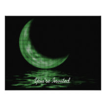 INVITATIONS Reflection Crescent Moon On Lake Green
