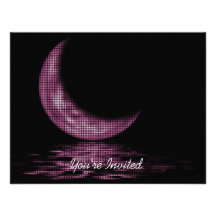 INVITATIONS -Reflection Crescent Moon On Lake Pink