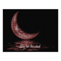 INVITATIONS -Reflection Crescent Moon On Lake Red