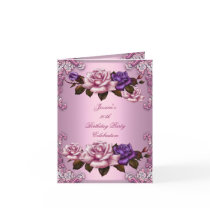 Invite 30th Birthday Party Pink Purple Rose Greeting Card