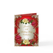 Invite 50th Birthday Party Red Gold Rose Cream Greeting Card
