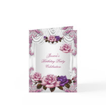 Invite Birthday Party White Pink Purple Rose Greeting Card