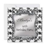 Invite Elegant 50th Birthday Silver Black White Fl