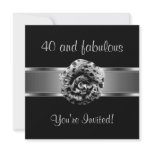 Invite Party Black Grey Flower Fabulous 40th invitations